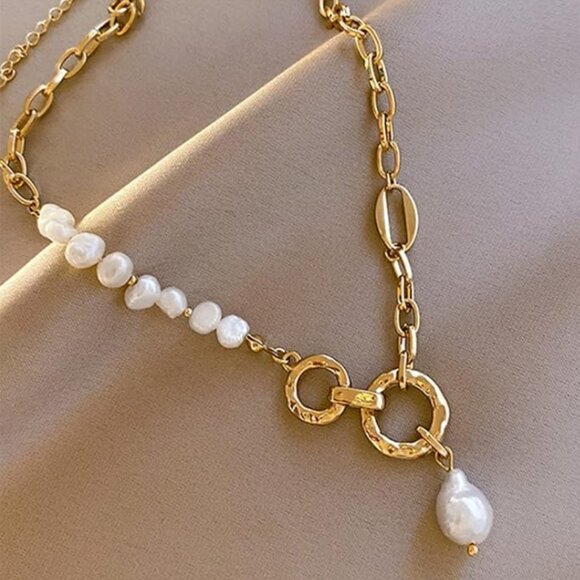 Baroque Natural Freshwater Pearl Gold Plated Necklace - Picture 1 of 5